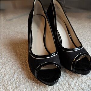 Nine West Black Patent Trim Peep Toe Heels